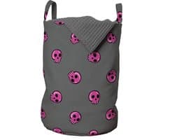 Dailygoods- Waszak Set van 2 - Duurzaam Polyester - Handgrepen - Trekkoordsluiting - 33 cm x 50 cm - Donker Taupe Roze - Opbergmand