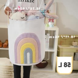 Grote Roze Wasmand van Canvas 58L met Trekkoord - Ideaal voor Baby Kleding en Speelgoed, Ruimtebesparend en Duurzaam — thumbnail 3