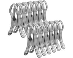 SnelShoppen - Rvs Strand Handdoek Klemmen 12 Stuks - Grote Kleding Knijpers - Windbestendige Metalen Klemmen voor Was, Strand, Badhanddoek, Tapijt - T