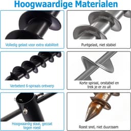 SnelShoppen - Heavy Duty Grondspike Parasolstandaard & Grondanker voor Wasdrogers, 6-Weg Spiraal, Verstelbare Knoppen (2.5-5cm) - Ideaal voor Strand, — thumbnail 3