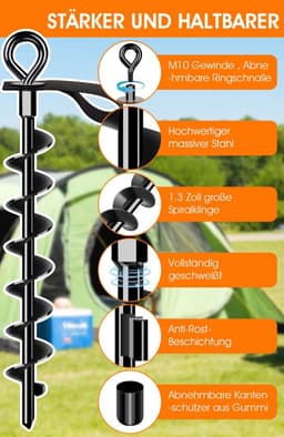 SnelShoppen - Heavy Duty Grondankers, Set van 4, Robuuste Volledig Geschroefde Grondankers met Riemen voor Het Bevestigen van Trampolines, Zonnescherm — thumbnail 5