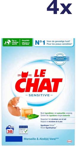 Le Chat Marseille & Aloe Vera Waspoeder – Wasmiddel Poeder – Marseille Zeep & Aloe Vera – Krachtige Reiniging – Dermatologisch Getest – Voordeelverpakking – 4 x 2,28 kg – 152 Wasbeurten — thumbnail 4