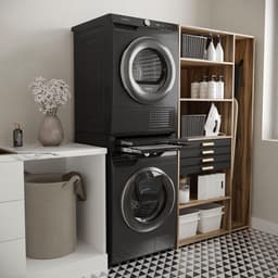 Tussenstuk Wasmachine Droger - Stapelkit Plateau - Ruimte Besparen - Met Uittrekbaar Droogrek - 54 x 60 x 15 cm — thumbnail 2