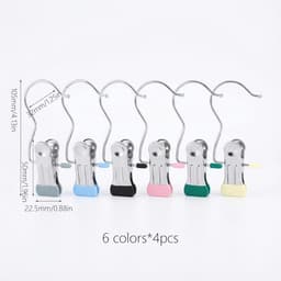 Washaakjes met Klem - 24 Stuks - Laarzenhangers - 360° Draaibaar - Anti-slip & Krasvrij - RVS - 6 Kleuren — thumbnail 2