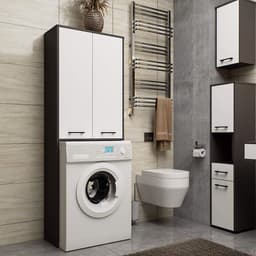 Badkamerkast voor Wasmachine FIN / Hoge Wasmachinekast met 2 Deuren / AKORD Furniture Factory / Grafietgrijs - Wit / 64 x 180 x 30 cm — thumbnail 3
