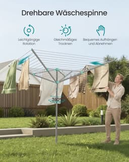 Draaibare waslijn - 60 meter - Staal en kunststof - Met beschermhoes - Geschikt voor 6 wasbeurten — thumbnail 3