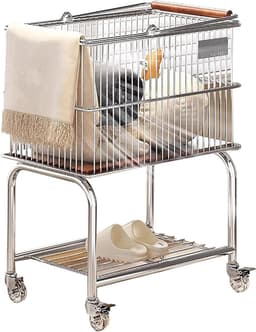 Wasmand met wielen - Kleding organizer - Kleding sorteren - Dubbele opbergruimte - 48x36x66cm - Zilver — thumbnail 1