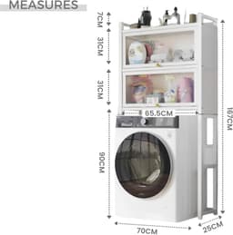 Plank boven Wasmachine - Opbergrek Wasruimte - Ruimte Besparen - Met Vouwdeuren - 167 cm - Wit — thumbnail 2