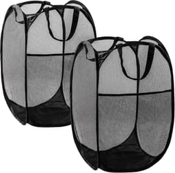 2-stuks Opvouwbare wasmand van gaas - Opvouwbare wasmand - Pop-up wasmand - Kledingmand - Wasmand - Met stevig handvat en zijvakken - 30*30*46 cm - Geschikt voor thuis, studentenkamers, slaapkamers, op reis, enz. - Zwart — thumbnail 1