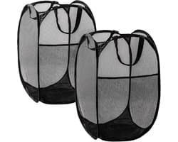 2-stuks Opvouwbare wasmand van gaas - Opvouwbare wasmand - Pop-up wasmand - Kledingmand - Wasmand - Met stevig handvat en zijvakken - 30*30*46 cm - Geschikt voor thuis, studentenkamers, slaapkamers, op reis, enz. - Zwart — afbeelding 1