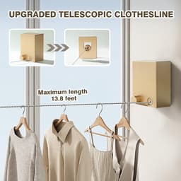 Intrekbare Waslijn - Reiswaslijn Roestvrij Staal - Kleding Drogen - Anti Doorzakken Vergrendeling - 4.2 Meter - Goud — thumbnail 2