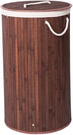 Grote Ronde Bamboe Wasmand 1 vak met Deksel & stoffen Waszak - Bamboe wasbox wassorteerder Rond - Inhoud wasmand 80 liter - Wasmand voor wasgoed - Wasmanden Opvouwbaar - Wasmand met deksel - Kleur Wasmand: Bruin - Decopatent — thumbnail 1