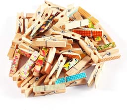 Mini Houten Knijpers - Knutselpinnen Decoratie - Foto's Ophangen - Stevige Draadveer - 50 Stuks - Veelkleurig — thumbnail 1