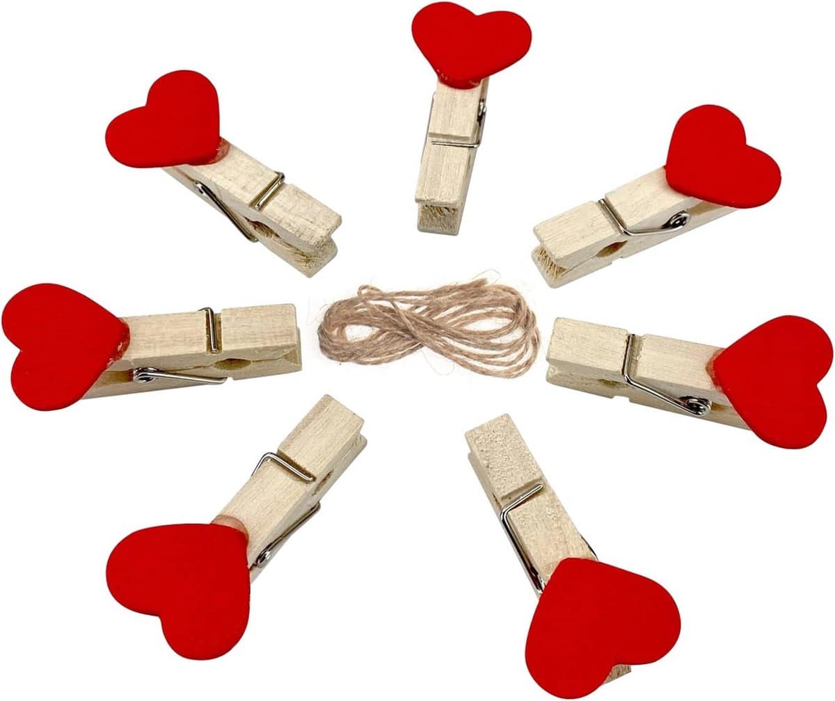 Mini Houten Knijpers - Decoratieve Clips - Foto's Ophangen - Hartvormig Design - 10 Stuks - Rood — afbeelding 1