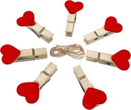 Mini Houten Knijpers - Decoratieve Clips - Foto's Ophangen - Hartvormig Design - 10 Stuks - Rood — thumbnail 1