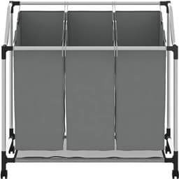 Wasmand Met Wielen - Kledingbox Opbergbox - Sorteren Kleding - Drie Compartimenten - 96 x 40 x 92 cm - Grijs — thumbnail 4