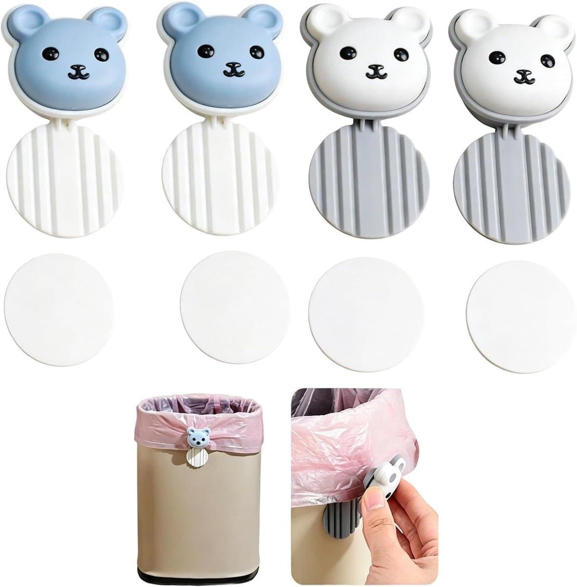 Vuilniszak klemmen - Afvalzak houders - Keuken organiseren - Stevige grip voorkomt lekken - 4 stuks - Grijs en blauw — afbeelding 1