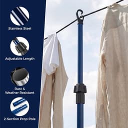 Waslijn Steunpaal - Droogsteun Uitschuifbaar - Kleding Drogen Buiten - Roestvrij Staal - Tot 2.4 Meter - Zwart — thumbnail 4