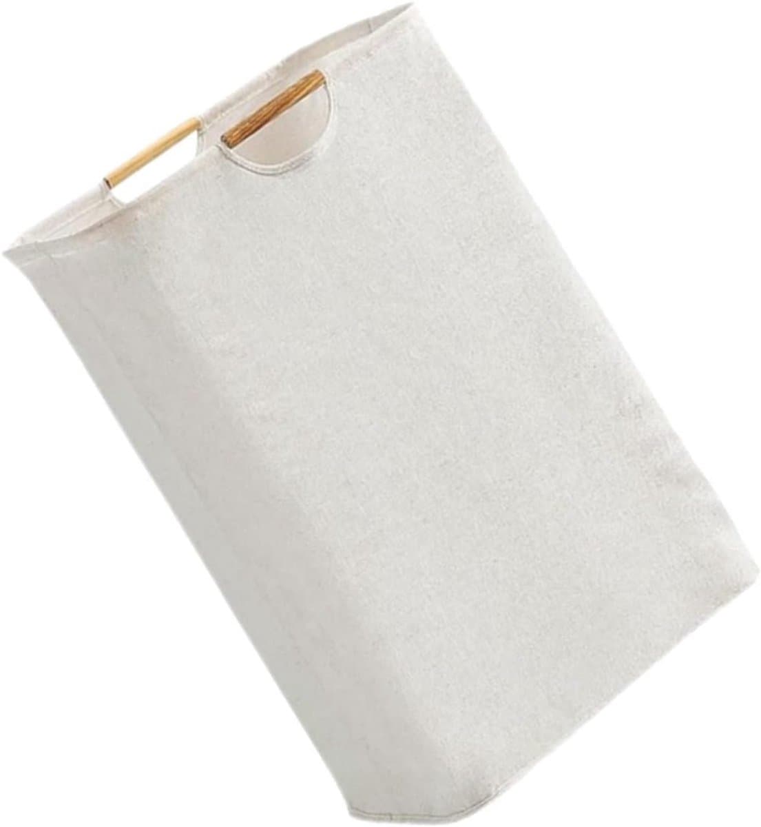 Wasmand - Opbergmand - Katoen-linnen - Opvouwbare Wasmand - Ruimtebesparend - Draagbaar - Voorzien van een houten handvat - Geschikt voor slaapkamers, hotels, badkamers, kleedkamers en wasruimtes - 27*40*56cm - Beige — afbeelding 1