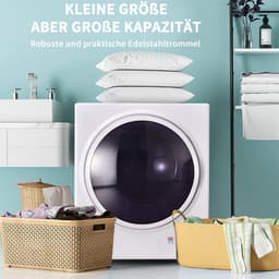 Mini wasdroger-Luchtafvoerdroger – Compact En Stil – 2,5 Kg – 1350W afvoerdroger-Staal – Wit – Wandmontage Of Vrijstaand Voor Kleine Ruimtes Met Timer En Dubbel Filter — thumbnail 5
