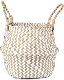 Handgeweven Wicker Wasmand, Decoratieve Opbergmand voor Thuis, Vouwbare Bamboe Mand met Deksel en Handvat (Wit, Groot) - Ideaal voor Kleding, Speelgoed en Planten — thumbnail 1
