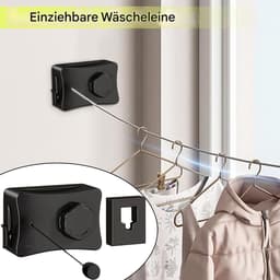 Uittrekbare Waslijn - Wandwaslijn Drooglijn - Kleding Drogen - Ruimtebesparend Ontwerp - 5.1 Meter - Zwart — thumbnail 5