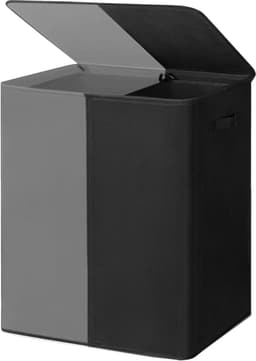 Florixa® Wasmand 2 Vakken - Wasmand - Wassorteerder - Dubbele Wasmand - Grijs/Zwart - 63cm x 36cm x 68cm — thumbnail 4