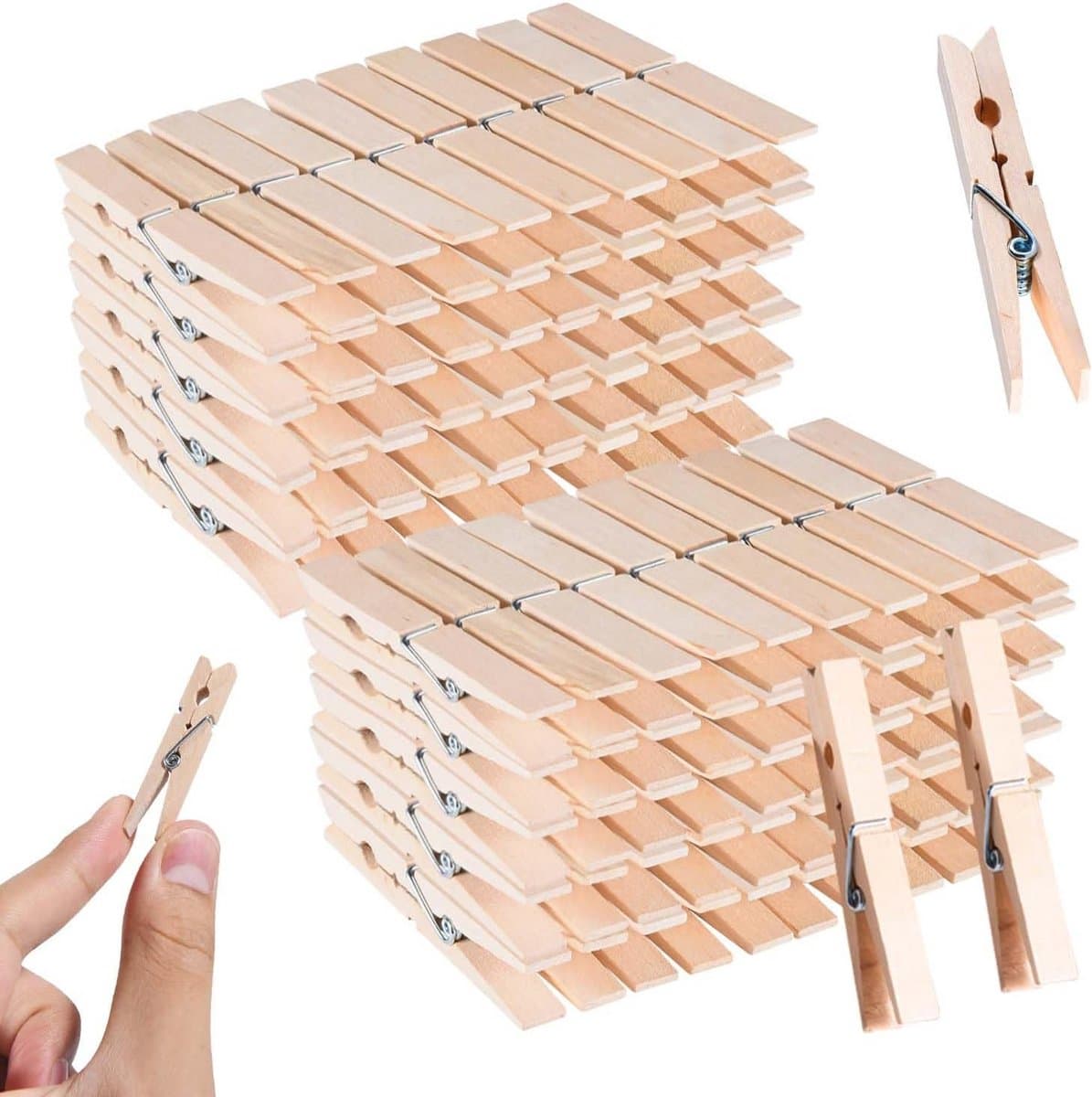 Houten Wasknijpers - Kleding Clips - Kleding Ophangen - Natuurlijk Hout - 100 Stuks - Houtkleur — afbeelding 1