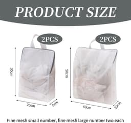 Dailygoods - Set van 4 Netwaszakken met Rits en Handgreep - Ideaal voor Ondergoed en Sokken — thumbnail 2