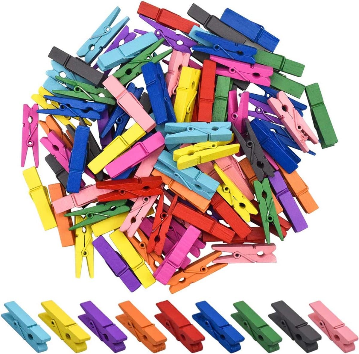 Houten Knijpers - Kleine Clips - Foto's Ophangen - Vrolijke Kleuren - 100 Stuks - Multicolor — afbeelding 1