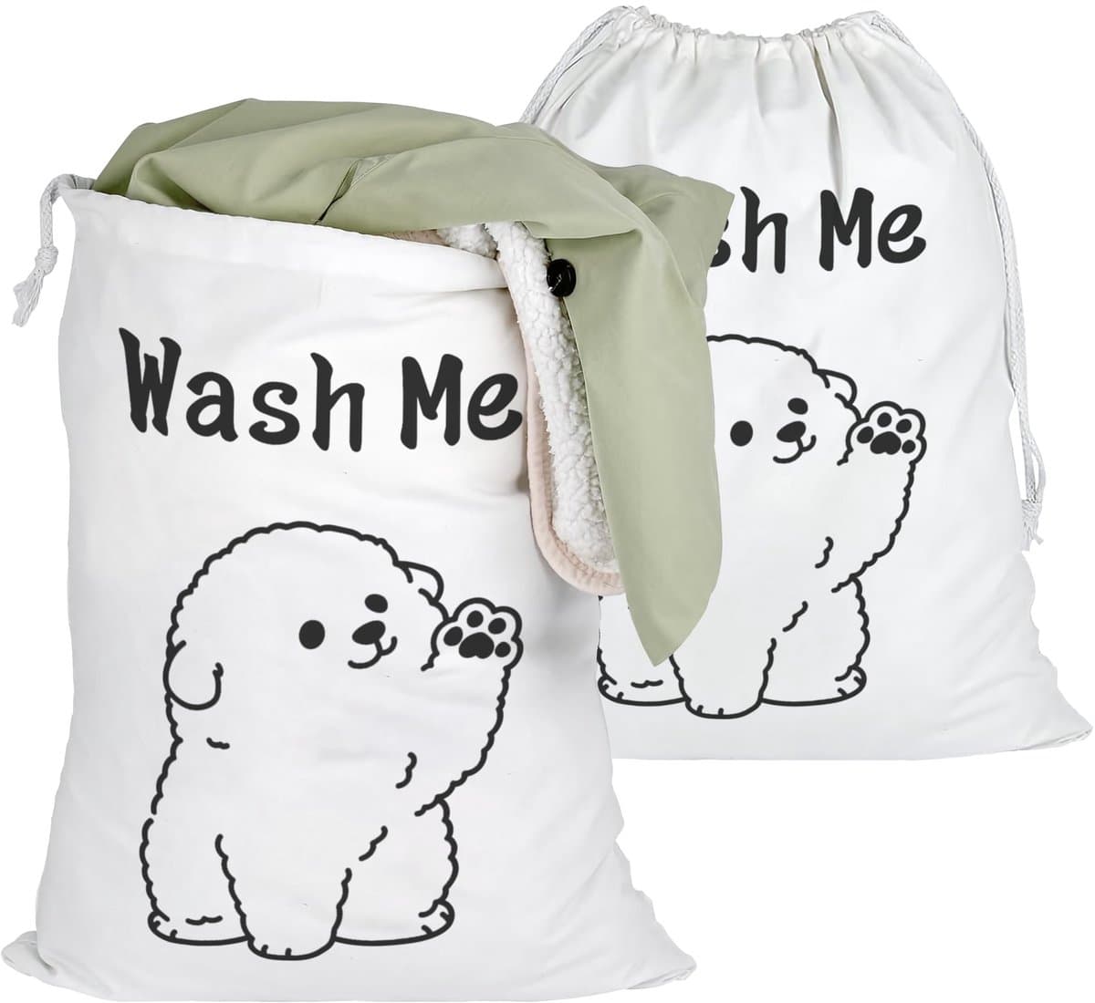 Dailygoods- Waszak 50 x 60 cm - Waszakken 2 stuks - Waszak met hondenontwerp - Opbergzakken voor wasgoed - Katoenen waszakken - Duurzaam en robuust - Wasmand — afbeelding 1