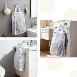 Waszakken - 4 stuks Gaas Waszakken - Draagbare waszakken - Vormvaste waszakken - 4 maten - Met rits en handvatten - Geschikt voor het wassen van sokken, bh's, ondergoed en kleding - S/M/L/XL - Grijs — thumbnail 2