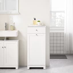 Wasmand Kast - Badkamerkast - Opbergmeubel - Wassorteerder - Kast met Wasmand - Met Lade - Wit - 37x38x91cm — thumbnail 2