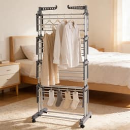 Droogrek voor binnen - Opvouwbare droogtoren - Kleding snel drogen - Inklapbare voeten - 75 x 64 x 170 cm — thumbnail 3