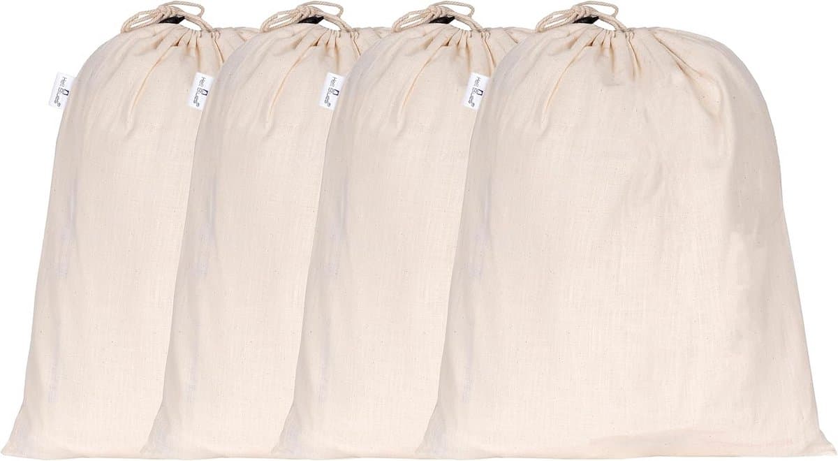 Linnen opbergzakken met trekkoorden 13x15 4 stuks - Herbruikbare canvas zakken voor brood, aardappelen en uien - Natuurlijke mousseline zakken - Multifunctioneel — afbeelding 1