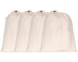 Linnen opbergzakken met trekkoorden 13x15 4 stuks - Herbruikbare canvas zakken voor brood, aardappelen en uien - Natuurlijke mousseline zakken - Multifunctioneel
