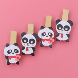Houten Wasknijpers - Fotoclips Klemmen - Decoratief Ophangen - Cartoon Panda Design - 35 cm - Gekleurd — thumbnail 2