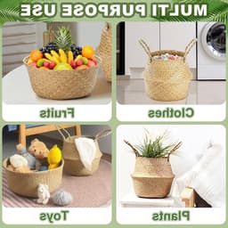 Set van 2 Opvouwbare Seagrass Opbergmanden, Kleine Wasmand en Wicker Mand met Handvat, Ideaal voor Woonkamer, Slaapkamer en Badkamer, Perfect voor Planten en Organisatie — thumbnail 3