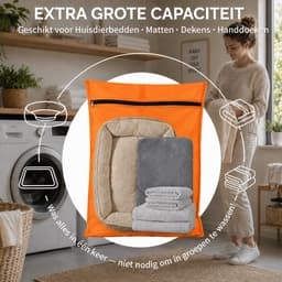 Waszak voor Huisdieren 2 Stuks - Pet Laundry Bag - Waszakken van Twill Polyester - Grote Waszakken met Rits - Voorkomt Dat Waszakken Verstopt Raken Door Dierenhaar - 70 x 60 cm - voor Honden en Katten - Oranje — thumbnail 2
