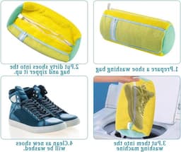 Schoenwaszakken voor wasmachine - 2 stuks, mesh waszakken voor sneakers, sportschoenen en canvas schoenen, 39 x 19 cm, geel — thumbnail 5