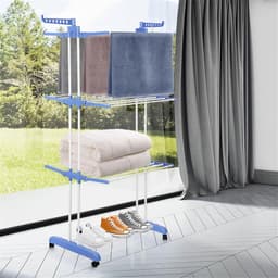 Droogrek Toren - Wastoren Opvouwbaar - Kleding Drogen - Ruimtebesparend Ontwerp - 4 Niveaus - Blauw Wit — thumbnail 3