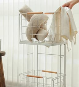 Wasmand met Wielen - Kledingmand Dubbel - Kleding Sorteren - Verwijderbare Manden - 40.5x29x94.5cm - Wit — thumbnail 4