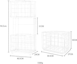 Wasmand met Wielen - Kledingmand Dubbel - Kleding Sorteren - Verwijderbare Manden - 40.5x29x94.5cm - Wit — thumbnail 5