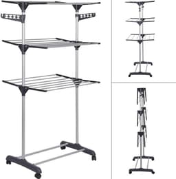 homewell Drying rack, tumble dryer, tower with wheels, space-saving tower laundry rack with 6 folding wings and 2 rotating side wings (grey, single lever) — thumbnail 1