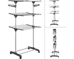 homewell Drying rack, tumble dryer, tower with wheels, space-saving tower laundry rack with 6 folding wings and 2 rotating side wings (grey, single lever) — afbeelding 1
