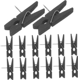 Houten Punaises - Papierklemmen Pinnen - Decoratief Bevestigen - Met Clips - 50 Stuks - Zwart — thumbnail 1
