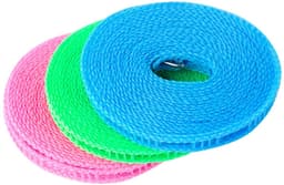 SPHProducts - Kleding drogen touw - Winddicht - Draagbare waslijn - 3 rollen 5 meter - Antislip - Geschikt voor binnen en buiten - Blauw, Roze, Groen — thumbnail 1
