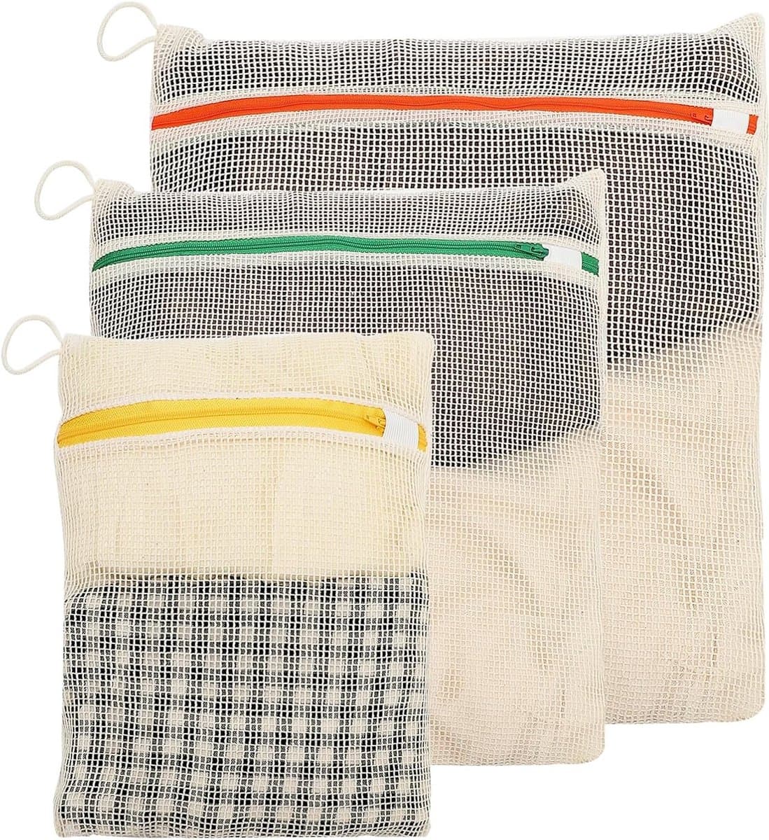Set van 3 Katoenen Waszakken met Rits - Ideaal voor Wassen, Organiseren en Reizen - Maten 30 x 20 / 40 x 30 / 50 x 40 cm — afbeelding 1