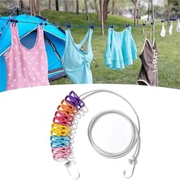 Draagbare Waslijn - Intrekbaar Koord - Kleding Drogen - Met 12 Clips - Tot 3.8 Meter - Kleur 1 — thumbnail 5
