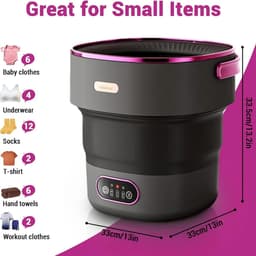 Stervia Opvouwbare Mini Wasmachine - Campingwasmachine - Centrifuge - 13 Liter - 3 Reinigingsmodi - Zwart - 32 x 32 x 33,5 cm — thumbnail 2